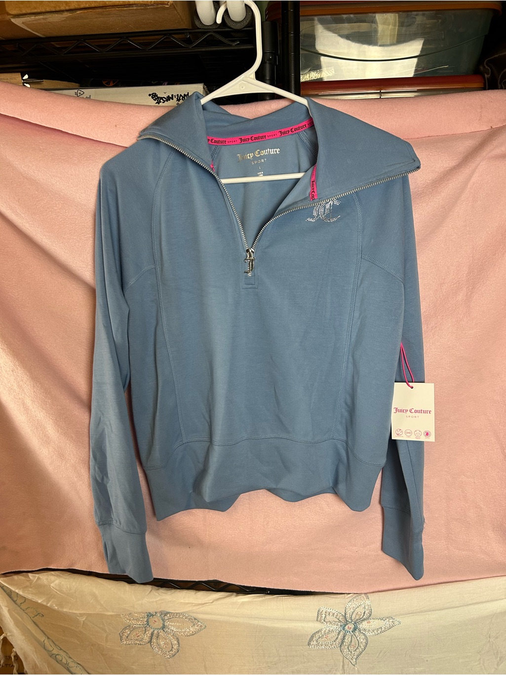 Juicy Couture Dusty Blue Quarter-Zip Pullover